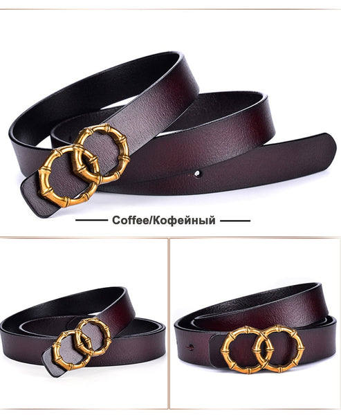 Versatile Ladies Thin Belt Alloy Personality Double Ring Buckle Belt Simple Style Second Layer  -  GeraldBlack.com