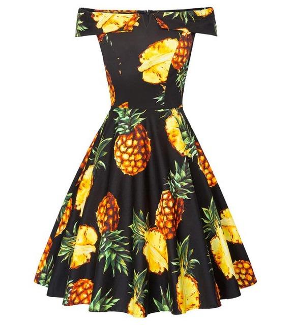 50s off shoulder dress Vintage 50s Ladies Cotton Pineapple Printed Off Shoulder Dress –  GeraldBlack.com