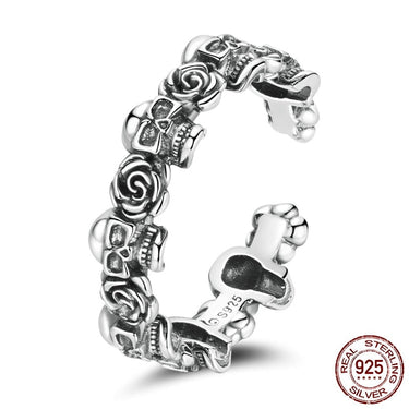 Vintage 925 Sterling Silver Halloween Gift Punk Rose Skull Open Ring for Women Adjustable Hip-hop Jewelry Gift Anillo  -  GeraldBlack.com