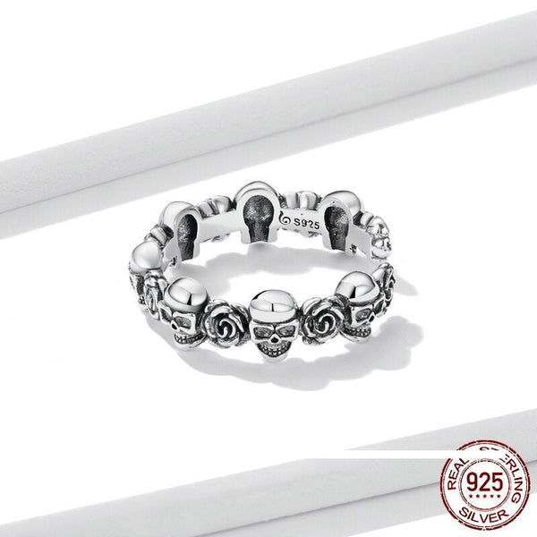 Vintage 925 Sterling Silver Halloween Gift Punk Rose Skull Open Ring for Women Adjustable Hip-hop Jewelry Gift Anillo  -  GeraldBlack.com