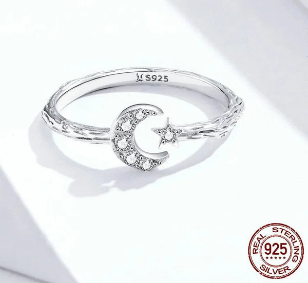 Vintage 925 Sterling Silver Moon and Star Open Adjustable Finger Rings for Women Retro Stylish Jewelry SCR638  -  GeraldBlack.com