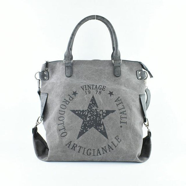 Vintage Big Star Printed Canvas Multifunction Travel Shoulder Handbags - SolaceConnect.com