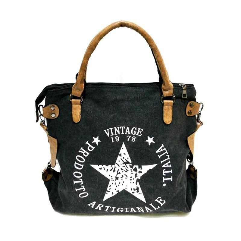 Vintage Big Star Printed Canvas Multifunction Travel Shoulder Handbags ...
