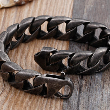 Vintage Black Stainless Steel Men Bracelet Man 15MM Wide Link Chain Bangles Armband Jewelry Pulseras Hombre  -  GeraldBlack.com
