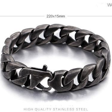 Vintage Black Stainless Steel Men Bracelet Man 15MM Wide Link Chain Bangles Armband Jewelry Pulseras Hombre  -  GeraldBlack.com