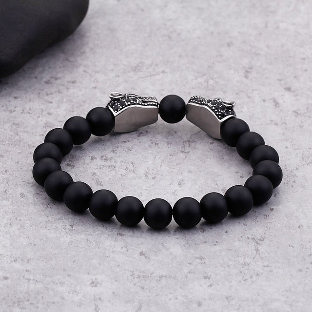 Men's Stainless Steel Dragon Head Bracelet - Black Leather & Antiqued Metal, 8.5 Inch Push Clasp - View #6