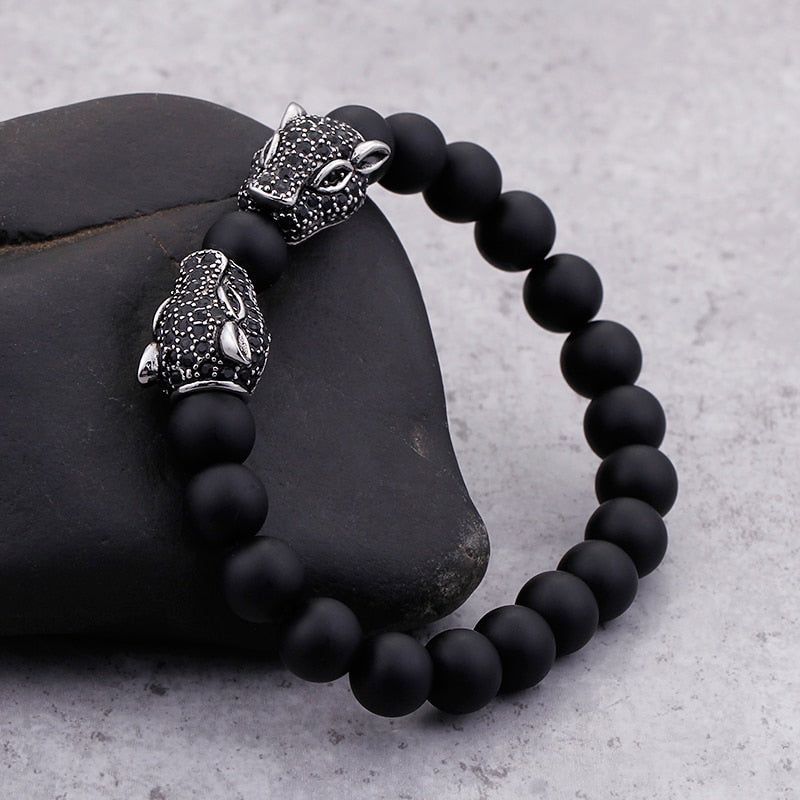 Men's Stainless Steel Dragon Head Bracelet - Black Leather & Antiqued Metal, 8.5 Inch Push Clasp - View #7