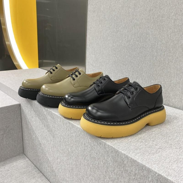 Vintage British Style Leather Big Toe Thick Platform Oxford Dress Shoes for Men - SolaceConnect.com