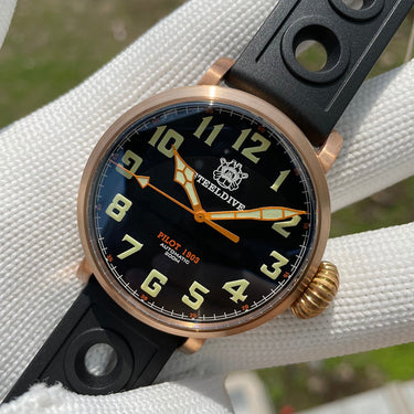 Vintage Bronze Diving Automatic Mechanical Men Watch Calendar Luminous Pilot Luxury Japan NH35 Sapphire Rubber Clock  -  GeraldBlack.com