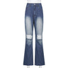 Vintage Casual Fashion Women's Ripped Blue Denim Jeans High Waist Flare Pants - SolaceConnect.com