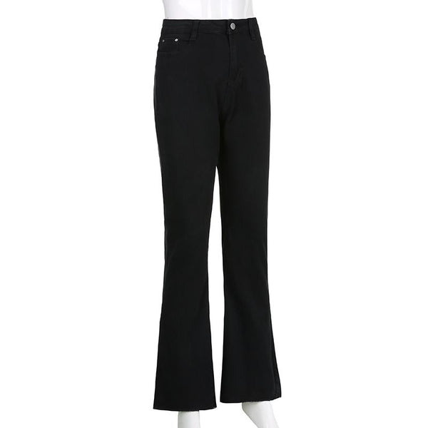 Vintage Casual Fashion Women's Solid High Waisted Denim Jeans Flare Pants - SolaceConnect.com