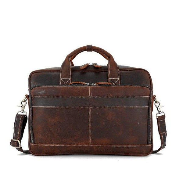 Vintage Casual Men's Genuine Leather Large Laptop Business Briefcase Bag - SolaceConnect.com