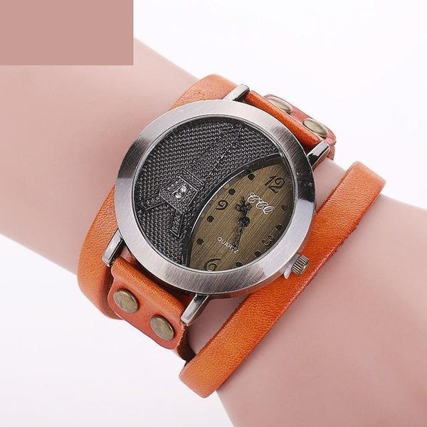 Vintage Casual Tower Genuine Leather Bracelet Watches for Women - SolaceConnect.com