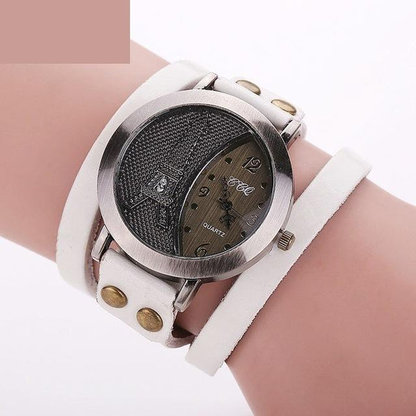 Vintage Casual Tower Genuine Leather Bracelet Watches for Women - SolaceConnect.com