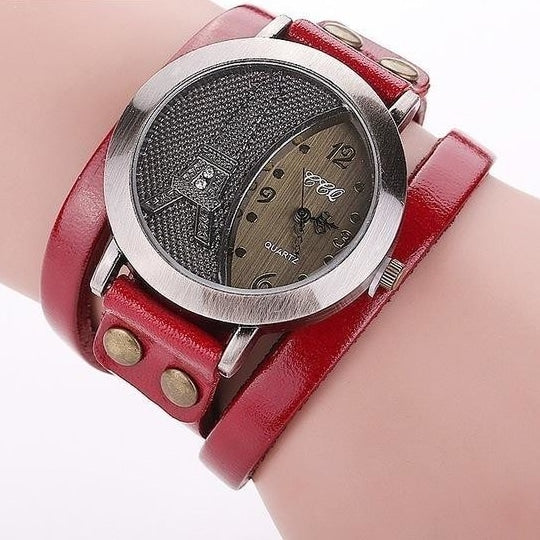 Vintage Casual Tower Genuine Leather Bracelet Watches for Women  -  GeraldBlack.com