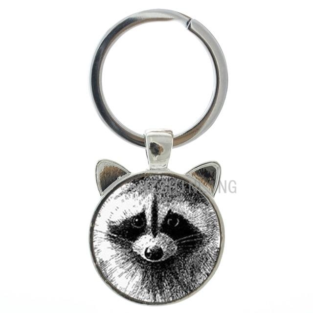 Vintage Charm Raccoon Wild Animal Ear Glass Dome Keychain Ring Holder - SolaceConnect.com
