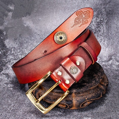 Vintage Chinese Style Brass Genuine Leather Strap Belts for Men and Women  -  GeraldBlack.com