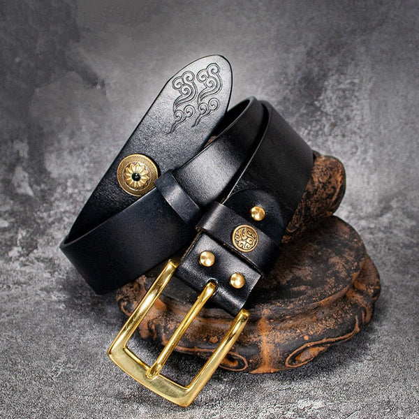 Vintage Chinese Style Brass Genuine Leather Strap Belts for Men and Women  -  GeraldBlack.com