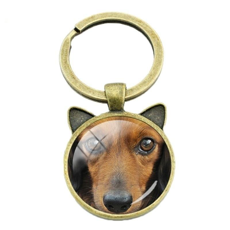 Vintage Dachshund Buddy Dog Animal Glass Gem Keychain Ring Holder  -  GeraldBlack.com
