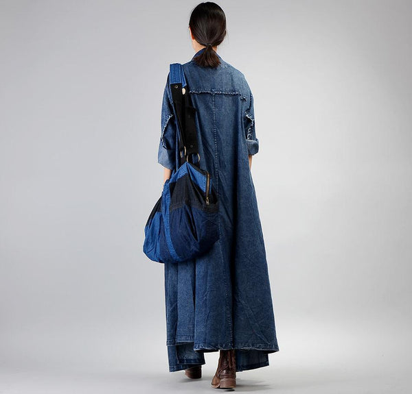 Vintage Denim Tassels Long Sleeve Coat Dress Outerwear for Women - SolaceConnect.com