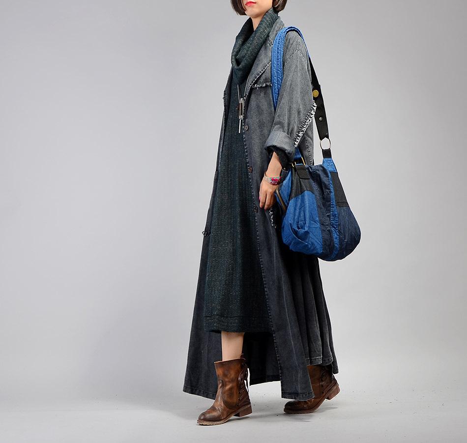 Vintage Denim Tassels Long Sleeve Coat Dress Outerwear for Women  -  GeraldBlack.com