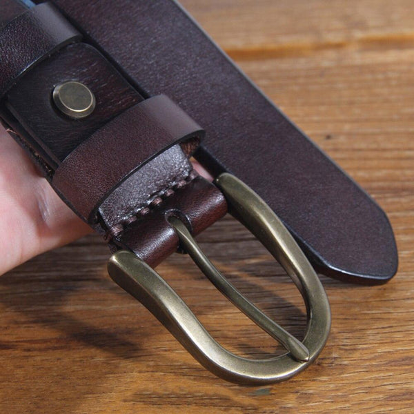 Mens Cowhide Belts Retro Brass Pin Buckle Belt for Men Fancy Leather Vintage Jean Accessories - SolaceConnect.com