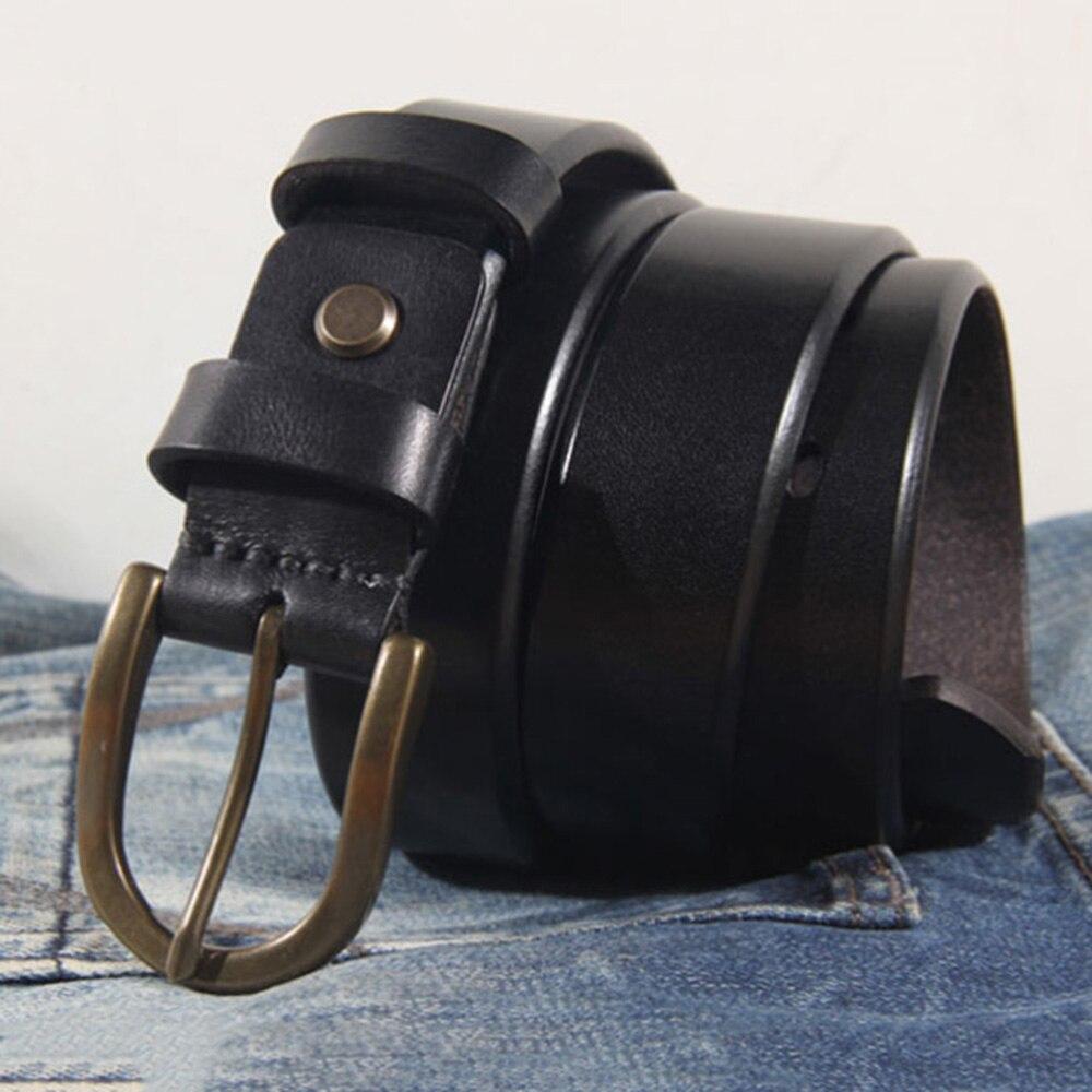 Vintage Fancy Retro Style Men's Brass Pin Buckle Cowhide Leather Jeans Belt  -  GeraldBlack.com