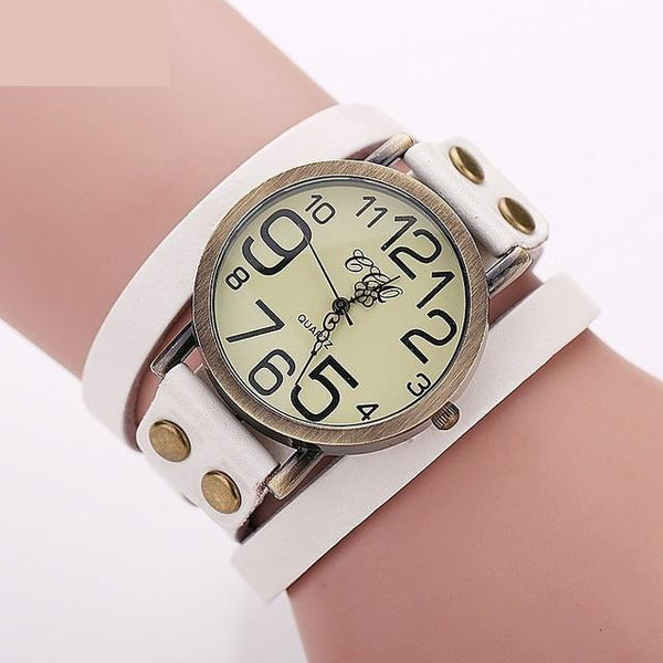 Vintage Fashion Cow Leather Bracelet Style Quartz Watches for Women - SolaceConnect.com