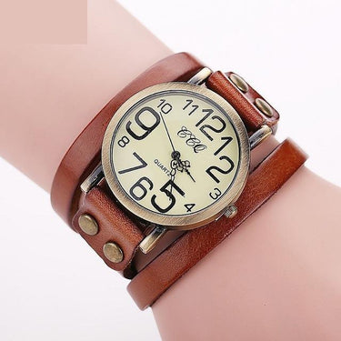 Vintage Fashion Cow Leather Bracelet Style Quartz Watches for Women - SolaceConnect.com