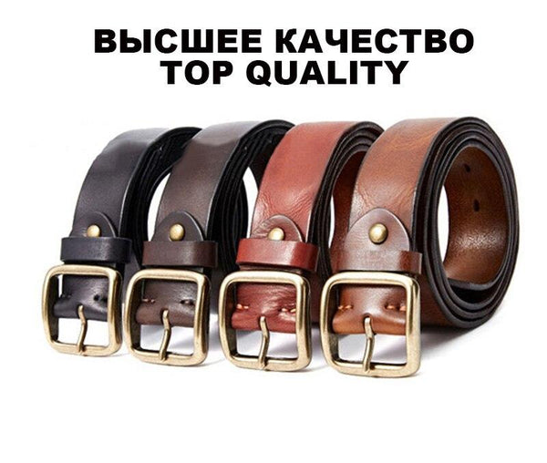 Men's Brass Pin Buckle Metal Cowhide Belts Leather Belt for Men Fancy Vintage Jeans Accessories - SolaceConnect.com