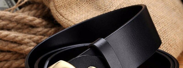 Men's Cowhide Leather Belts Gold Brass Pin Buckle Metal Belt Men Fancy Vintage Jeans Accessories Man - SolaceConnect.com
