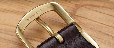 Men's Cowhide Leather Belts Gold Brass Pin Buckle Metal Belt Men Fancy Vintage Jeans Accessories Man - SolaceConnect.com