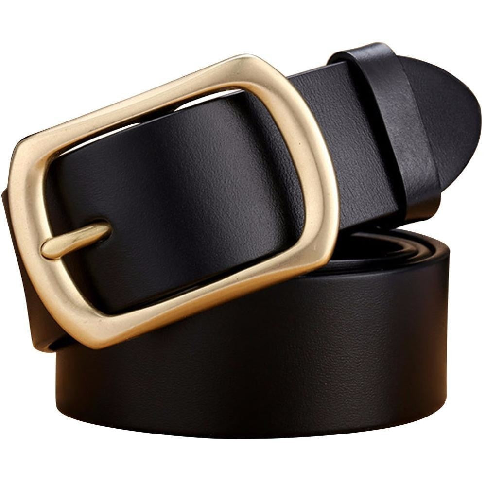 Vintage Fashion Men's Cowhide Leather Gold Brass Pin Buckle Belt for Jeans  -  GeraldBlack.com