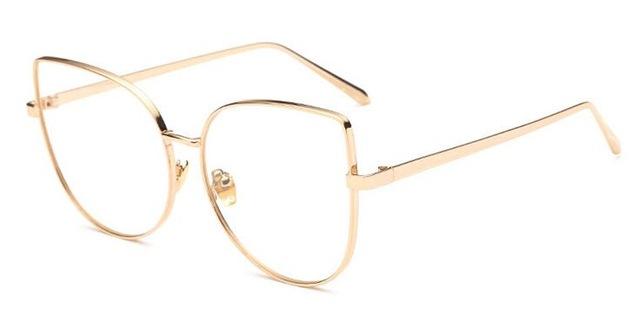 Vintage Fashion Metal Flat Frame Clear Lens Cat Eye Sunglasses for Women - SolaceConnect.com