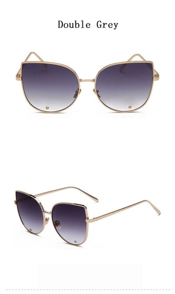 Vintage Fashion Metal Flat Frame Clear Lens Cat Eye Sunglasses for Women  -  GeraldBlack.com