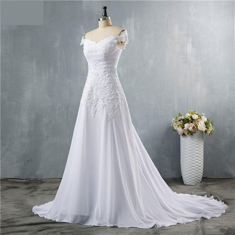 Vintage Fashion White Ivory Chiffon Boat Neck Floor Length Wedding Dress  -  GeraldBlack.com