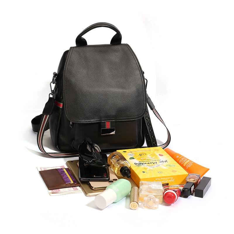 Vintage Fashion Black 100% Genuine Leather Women Backpack for Girl Female Lady Shoulder Bags M9096 - SolaceConnect.com