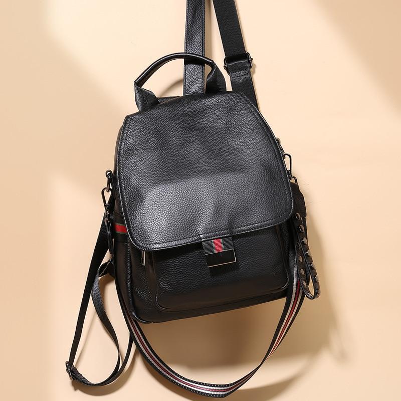 Vintage Fashion Women's Black Genuine Leather Shoulder Bag Backpack  -  GeraldBlack.com