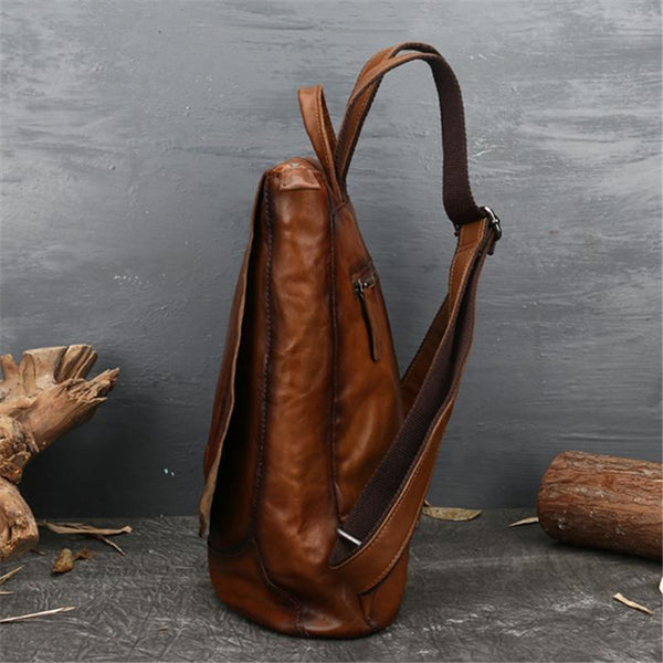 Vintage A4 Brown Black Genuine Leather Women's Backpack Female Girl Lady Travel Bag M9043 - SolaceConnect.com