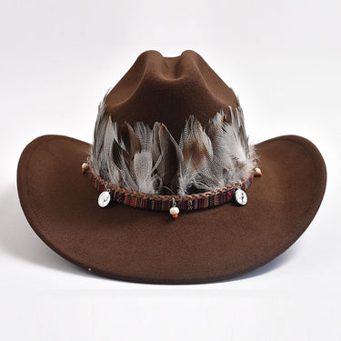 Vintage Feather Decoration Western Cowboy Hats for Men Women Fashion Wide Brim Church Jazz Hat  -  GeraldBlack.com