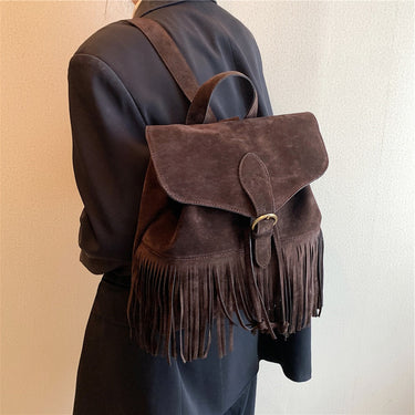 Vintage Fringed Suede Small Women Backpack Winter Designer College Girls School Bags Travel Backpack  -  GeraldBlack.com
