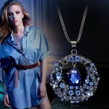 Vintage Geometrical Crystal Pendant with Flower Tassel Long Necklace - SolaceConnect.com