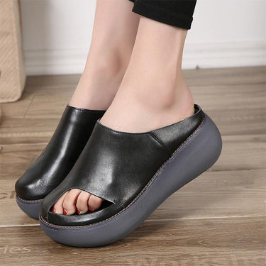 Vintage Leather Handmade Slides Flip Flop Platform Sandals for Women - SolaceConnect.com