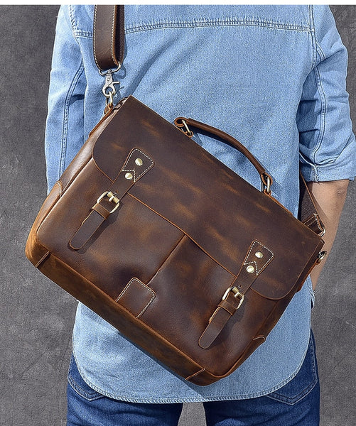 Vintage Leather Men Classic Laptop Crazy Horse Leather Soft Briefcase Shoulder Handbag  -  GeraldBlack.com