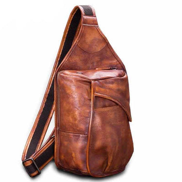Vintage Leather Men Shoulder Messenger First Layer Cowhide Large Capacity Verticle Square Slit Pocket Chest Bag  -  GeraldBlack.com