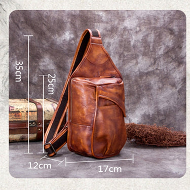 Vintage Leather Men Shoulder Messenger First Layer Cowhide Large Capacity Verticle Square Slit Pocket Chest Bag  -  GeraldBlack.com
