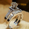 Vintage Luxury Female Silver Crystal White Round Bridal Ring Set  -  GeraldBlack.com