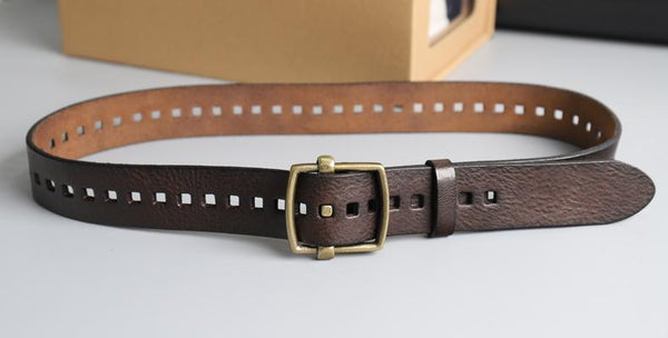 Smooth Pin Buckle Belt Male Individual Genuine Leather Belts Pure Copper Cowhide Routh Yetro Vintage - SolaceConnect.com