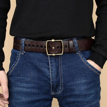 Vintage Male Individual Smooth Genuine Leather Pure Copper Pin Buckle Belt  -  GeraldBlack.com