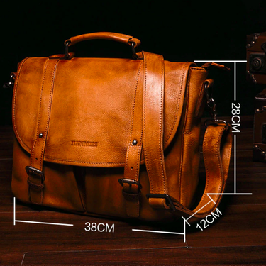 Vintage Men Cowhide Leather Briefcase Laptop Bag Document Business Shoulder Portable Handbag  -  GeraldBlack.com